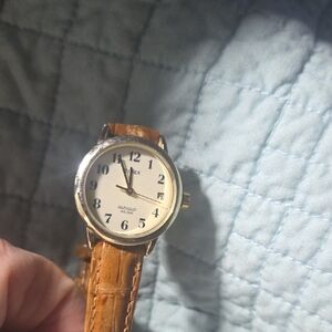 Timex Tan Leather Strap Watch with Silver Case